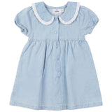 Load image into Gallery viewer, Girls Denim Cotton Eyelet Dress
