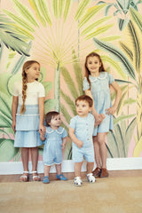 Load image into Gallery viewer, Girls Denim Cotton Eyelet Dress
