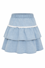 Load image into Gallery viewer, Denim Girls Skirt With Eyelet Lace Trim
