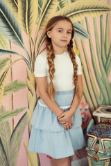 Load image into Gallery viewer, Denim Girls Skirt With Eyelet Lace Trim
