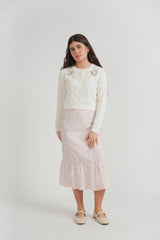 Load image into Gallery viewer, Girls Knit Cardi And Bow Floral Skirt Set
