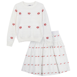 Load image into Gallery viewer, Girls Knit Floral Sweater And Cotton Skirt Set
