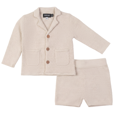 Boys Textured Knit Blazer With Short Set