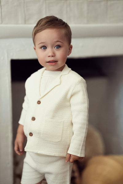 Boys Textured Knit Blazer With Short Set