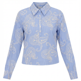 Load image into Gallery viewer, Ladies Embroidered Stripe Cotton Shirt With Bubble Sleeve
