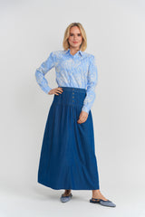 Load image into Gallery viewer, Ladies Embroidered Stripe Cotton Shirt With Bubble Sleeve
