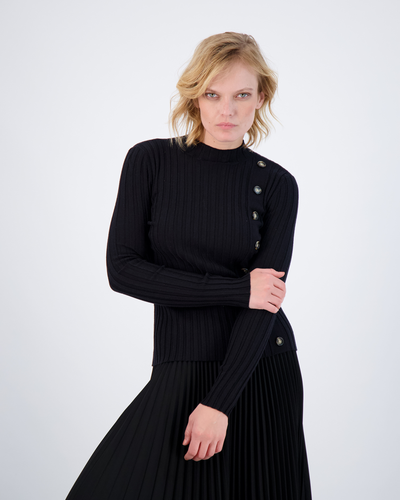 Mock Neck Ribbed Button Top