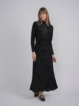 Load image into Gallery viewer, Ladies Mock Neck Flocked Chiffon Maxi Dress
