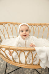 Load image into Gallery viewer, Baby Pom Pom Trim Onesie With Bonnet
