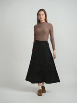 Load image into Gallery viewer, Ladies Ponte Top Stitch Paneled A Line Midi Skirt
