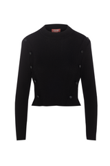 Load image into Gallery viewer, Ladies Cropped Ribbed Mock Neck Button Sweater
