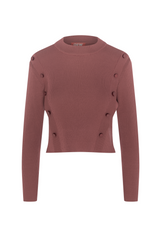 Load image into Gallery viewer, Ladies Cropped Ribbed Mock Neck Button Sweater
