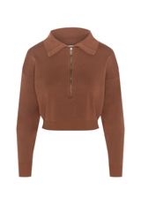 Load image into Gallery viewer, Ladies Cropped Dolman Zip Sweater
