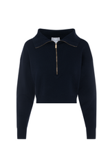Load image into Gallery viewer, Ladies Cropped Dolman Zip Sweater
