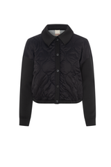Load image into Gallery viewer, Ladies Cropped Quilted Scuba Combo Bomber Jacket
