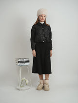 Load image into Gallery viewer, Ladies Cropped Quilted Scuba Combo Bomber Jacket
