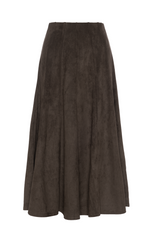 Load image into Gallery viewer, Ladies Midi Suede Paneled Skirt

