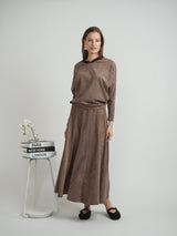 Load image into Gallery viewer, Ladies Midi Suede Paneled Skirt
