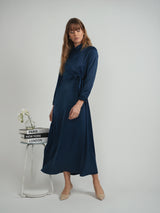 Load image into Gallery viewer, Ladies Maxi Satin Wrap Shirt Dress
