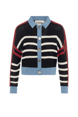 Load image into Gallery viewer, Striped Knit Denim Combo Cardigan
