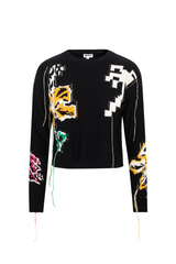 Load image into Gallery viewer, Ladies Cropped Floral Fringe Sweater
