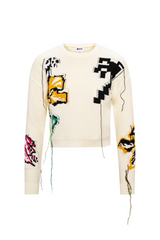 Load image into Gallery viewer, Ladies Cropped Floral Fringe Sweater
