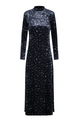Load image into Gallery viewer, Ladies Printed Velour Maxi Dress Mock Neck
