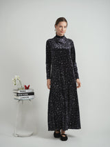 Load image into Gallery viewer, Ladies Printed Velour Maxi Dress Mock Neck
