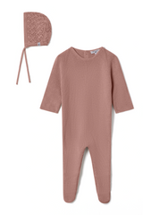 Load image into Gallery viewer, Baby Knit Romper With Lace Bib
