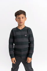 Load image into Gallery viewer, Boys Stripe Textured Knit V Neck Sweater
