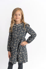 Load image into Gallery viewer, Girls Woven Flowers Print Dress With Contrast Trim At Collar

