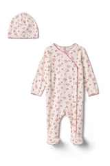 Load image into Gallery viewer, Baby Pointelle With Flower Romper Set With Contrast Scallop Stitches
