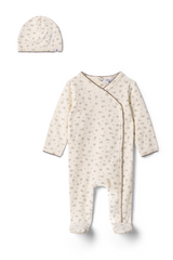 Load image into Gallery viewer, Baby Flower Jersey Knit  Romper Set With Scallop Stitches

