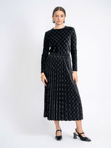 Load image into Gallery viewer, Teen Textured Velvet Sunburst Pleating Midi Length Skirt
