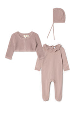 Load image into Gallery viewer, Baby Cotton Stretchie And Cardi With Bonnet
