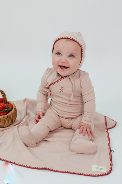 Fake Wrap Stretchie With Embroidery Layette