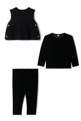 Load image into Gallery viewer, Baby Girl's Slinky Velour Top And Leggings With Knitted Vest 3pc set
