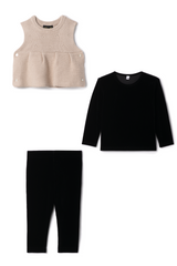 Load image into Gallery viewer, Baby Girl's Slinky Velour Top And Leggings With Knitted Vest 3pc set

