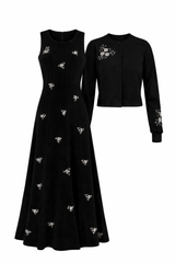 Load image into Gallery viewer, Embroidered Maxi Velour Dress And Knit Bolero Set

