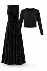 Load image into Gallery viewer, Embroidered Maxi Flocked Velvet Cardigan Set
