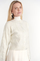 Load image into Gallery viewer, Cropped Metalic Cable Cardigan
