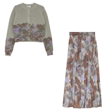 Load image into Gallery viewer, Maxi Pleated Skirt Printed Crochet Cardi Set
