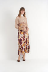 Load image into Gallery viewer, Maxi Pleated Skirt Printed Crochet Cardi Set

