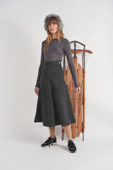 Load image into Gallery viewer, Wool Button Side Midi Skirt
