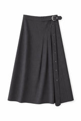 Load image into Gallery viewer, Cool Wool Side Pleated Wrap Midi Skirt
