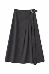 Load image into Gallery viewer, Cool Wool Side Pleated Wrap Midi Skirt
