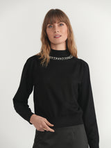 Load image into Gallery viewer, Ribbed Embellished Mock Neck Sweater
