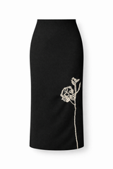 Load image into Gallery viewer, Wool Straight Midi Applique Skirt
