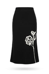 Load image into Gallery viewer, Wool Straight Midi Applique Skirt
