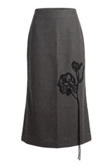 Load image into Gallery viewer, Wool Straight Midi Applique Skirt
